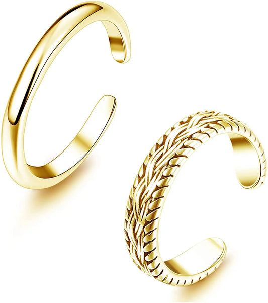 Retro Adjustable Toe Rings - 2 pc