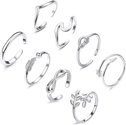 Stackable Stainless Steel Toe Rings - Assorted 8 pc