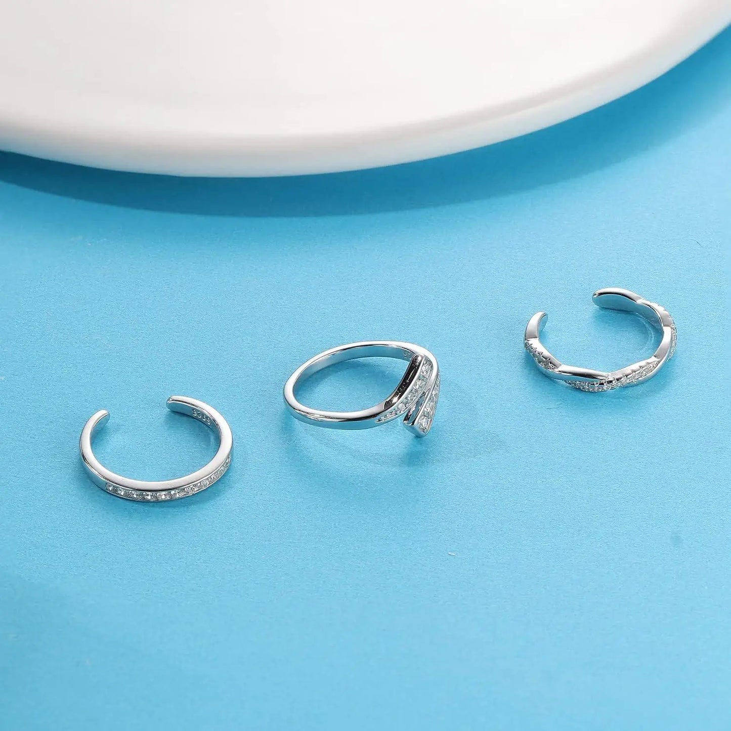 Sterling Silver Adjustable Toe Ring Set - 3 pc