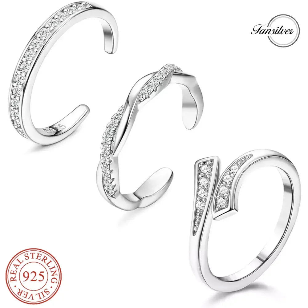 Sterling Silver Adjustable Toe Ring Set - 3 pc