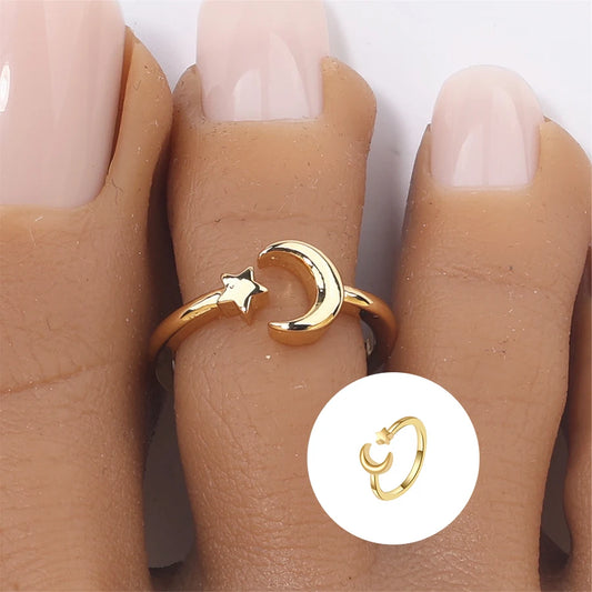 Adjustable Star Moon Gold/Silver Toe Ring - 1 pc